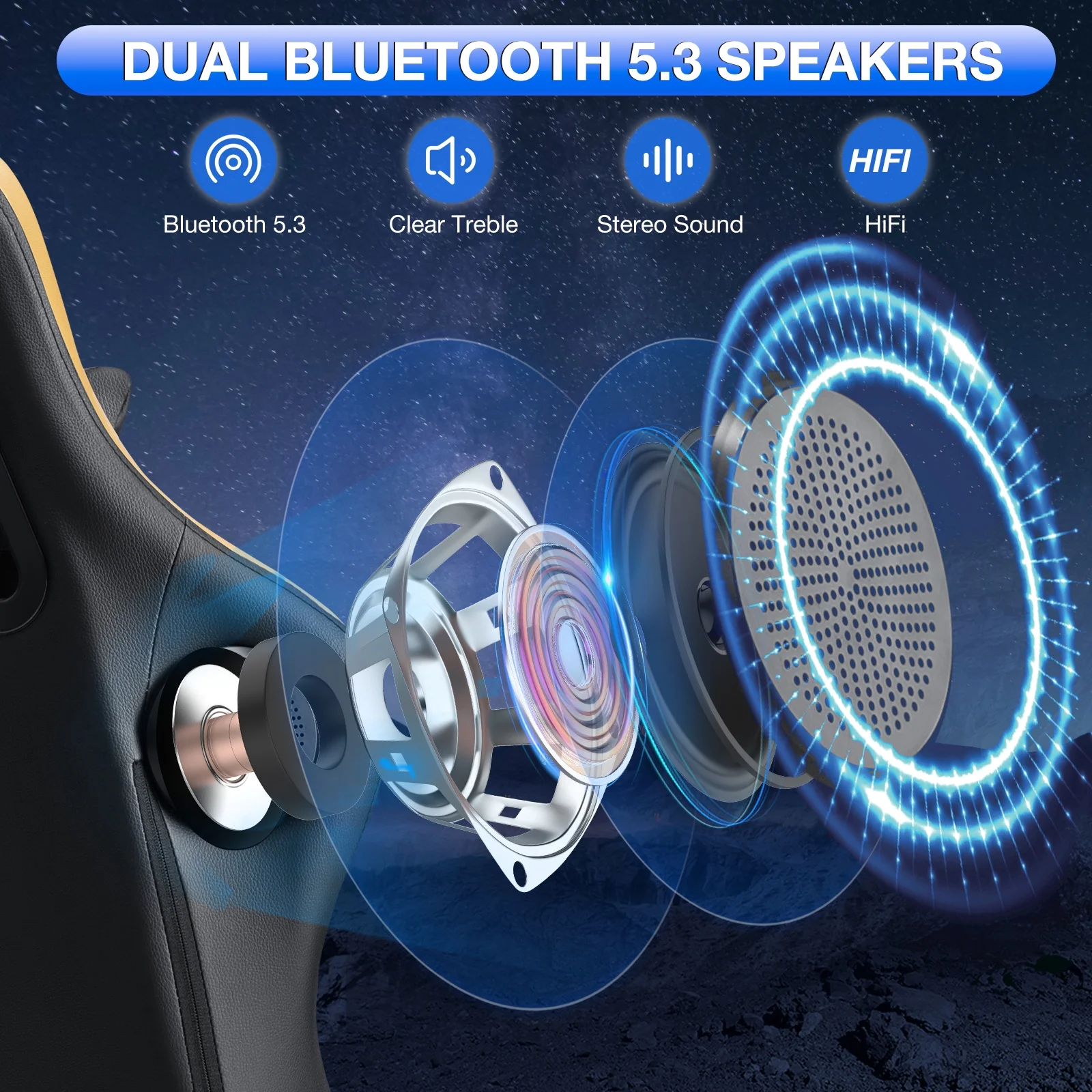 Hoffree Gaming Chair with Speakers PU Gamer Chair with footrest and massage Egonomic Computer Game Chair with Headrest and Lumbar Support for Adults and Office Gaming, 440 LBS