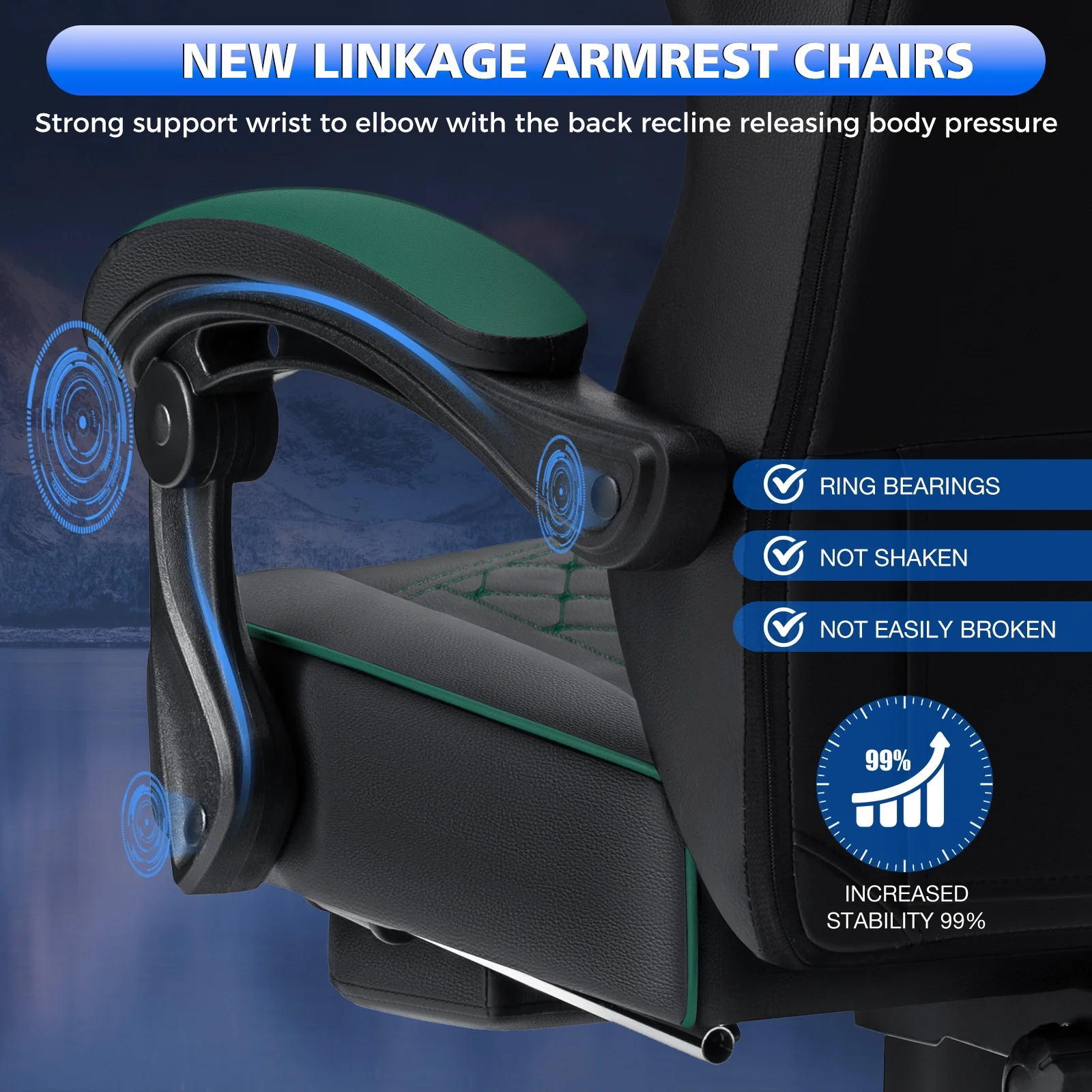 Hoffree Gaming Chair with Speakers PU Gamer Chair with footrest and massage Egonomic Computer Game Chair with Headrest and Lumbar Support for Adults and Office Gaming, 440 LBS