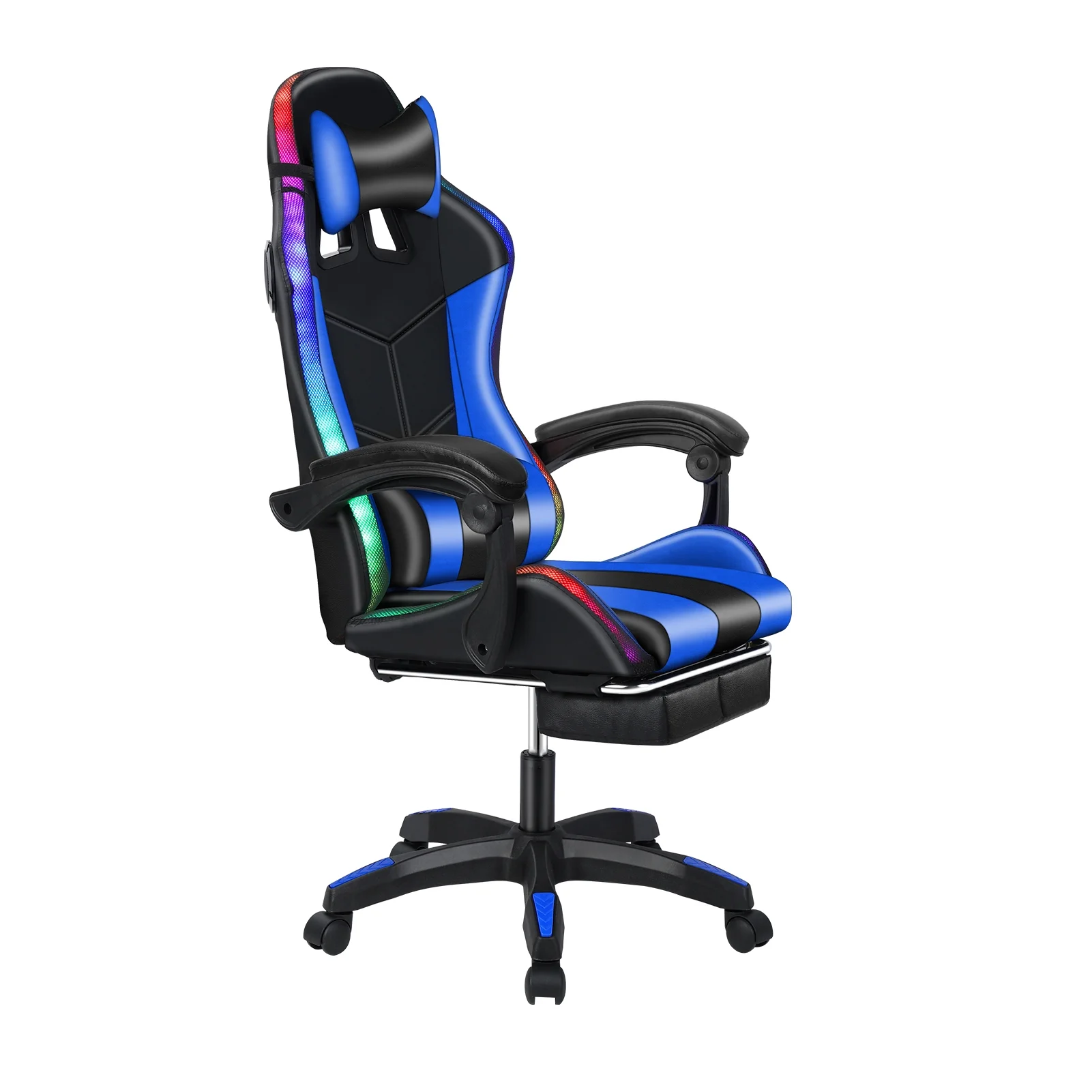 Gaming Chair with Bluetooth-compatible Speakers and RGB LED Lights, Ergonomic Massage Computer Chair with Height Adjustable, Video Game Chair High Back with Lumbar Support