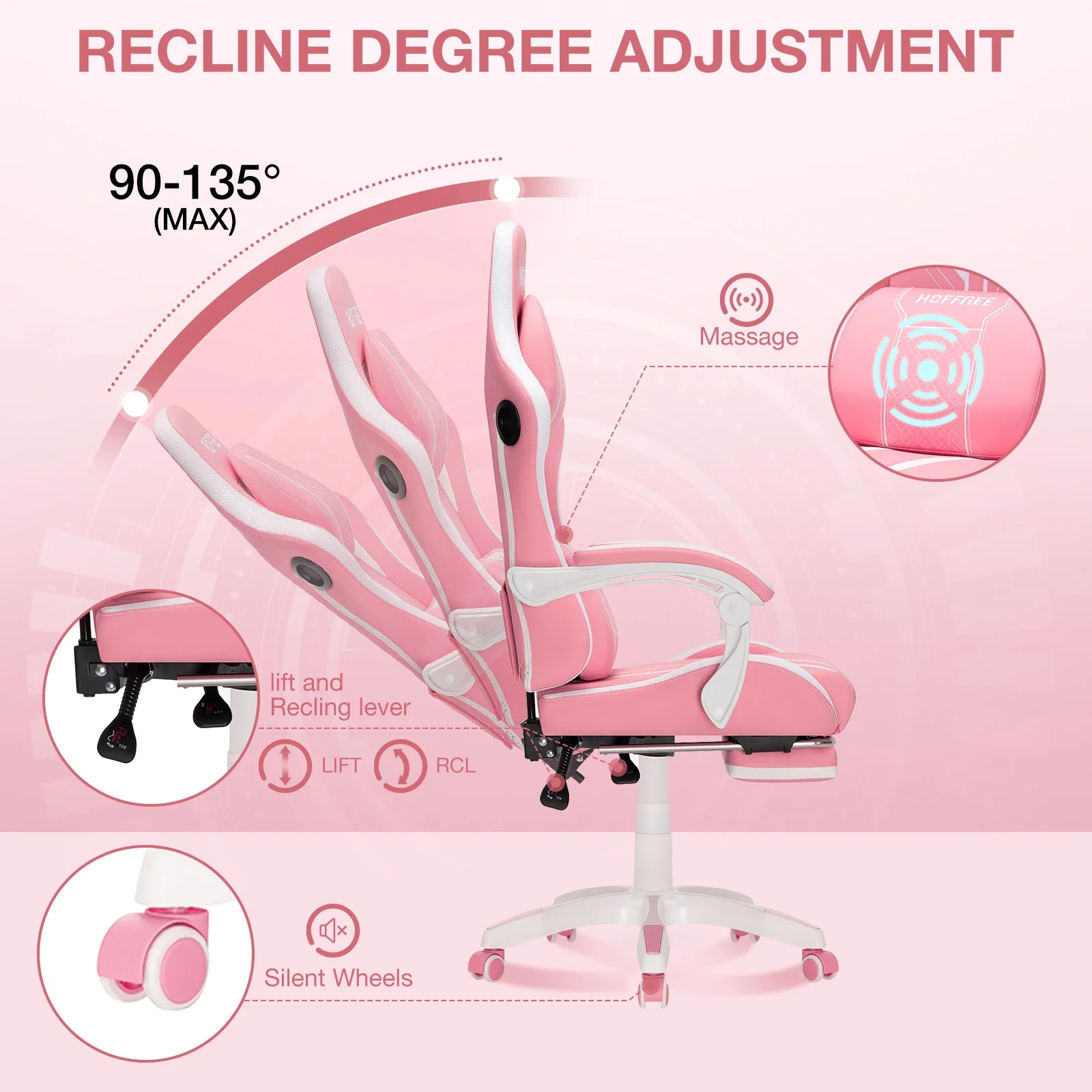 HOFFREE Big and Tall Gaming Chair with Speakers and RGB Lights, Gamer Chair with Footrest, Lumbar Support Height Adjustable 360-Swivel Seat and Headrest for Adults, 400lbs