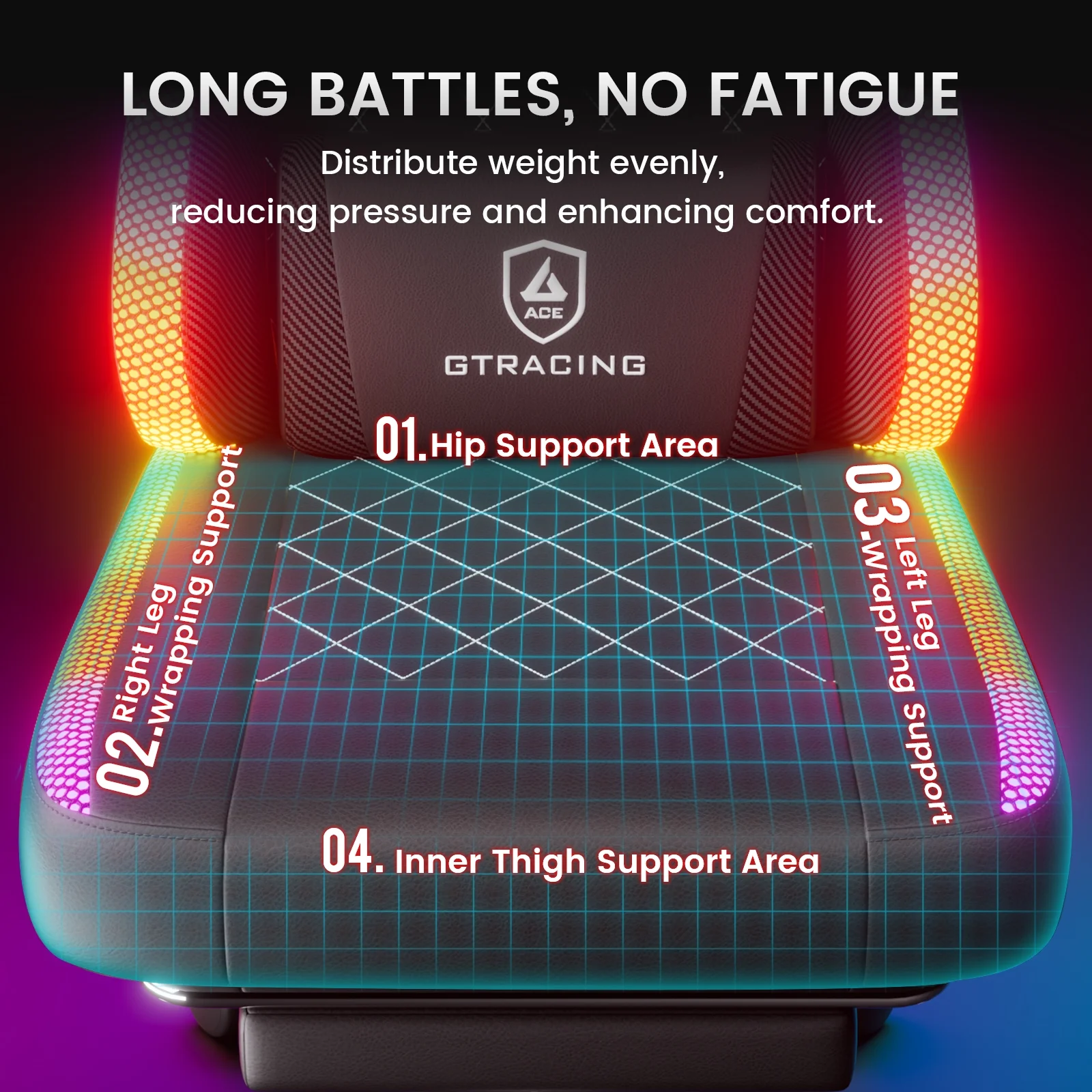 GTRACING RGB Ergonomic Gaming Chair with Massage, LED Lights, Footrest, Lumbar Support and Backrest, Black