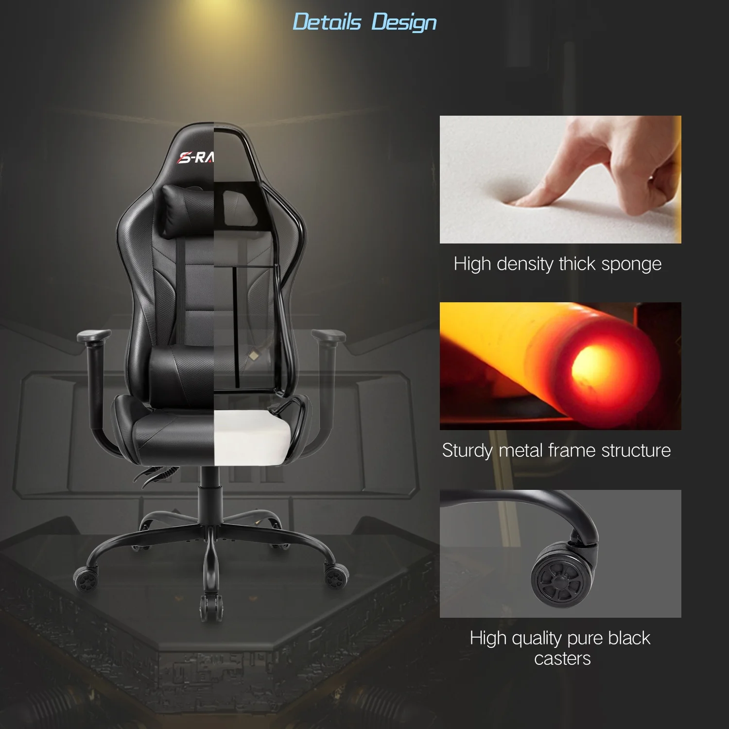 Lacoo Gaming Chair in Home Office PU Leather Reclining Gaming Chair Adjustable Adjustable Headrest and Lumbar Pillow, Red