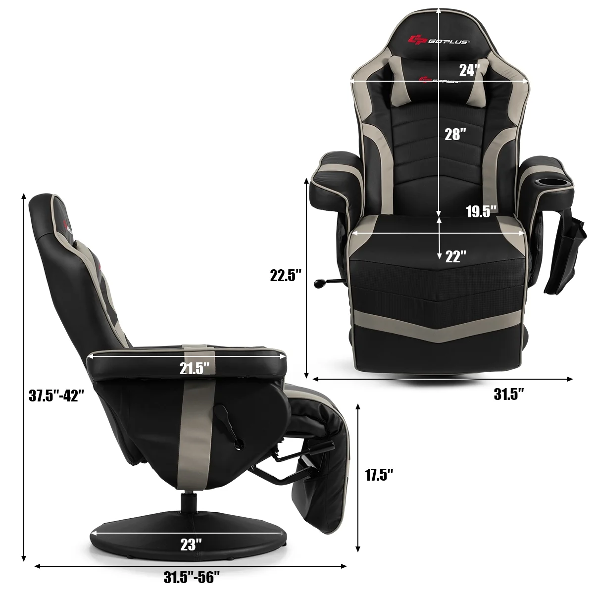Goplus Massage Gaming Recliner Reclining Racing Chair Swivel Black
