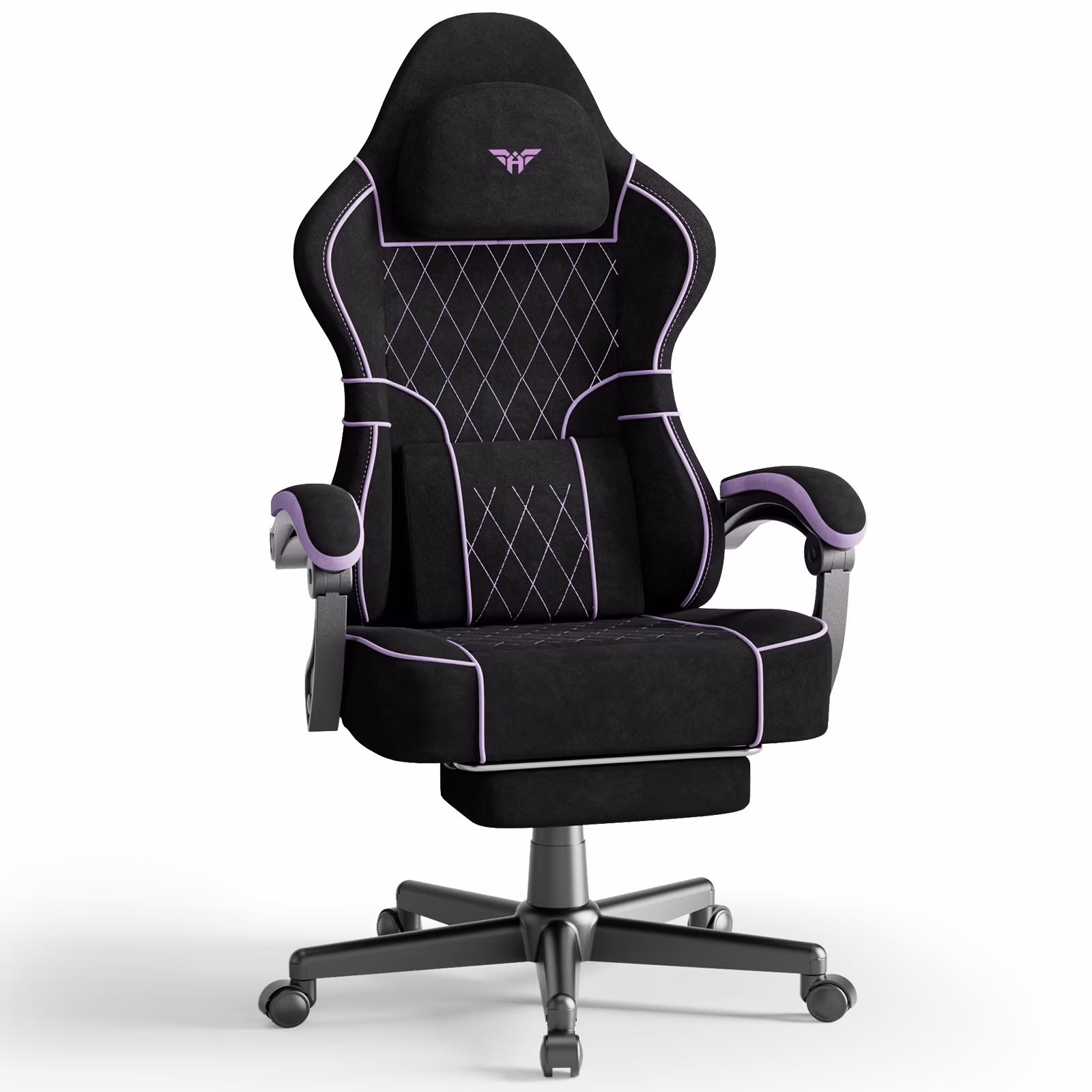 SOONTRANS Gaming Chair for Adults, Velvet Fabric High Back Comfortable Video Game Chair with Footrest and Massage Lumbar Cushion, Racing Computer Desk Chair, Ergonomic Gamer Chair, Black/Grey
