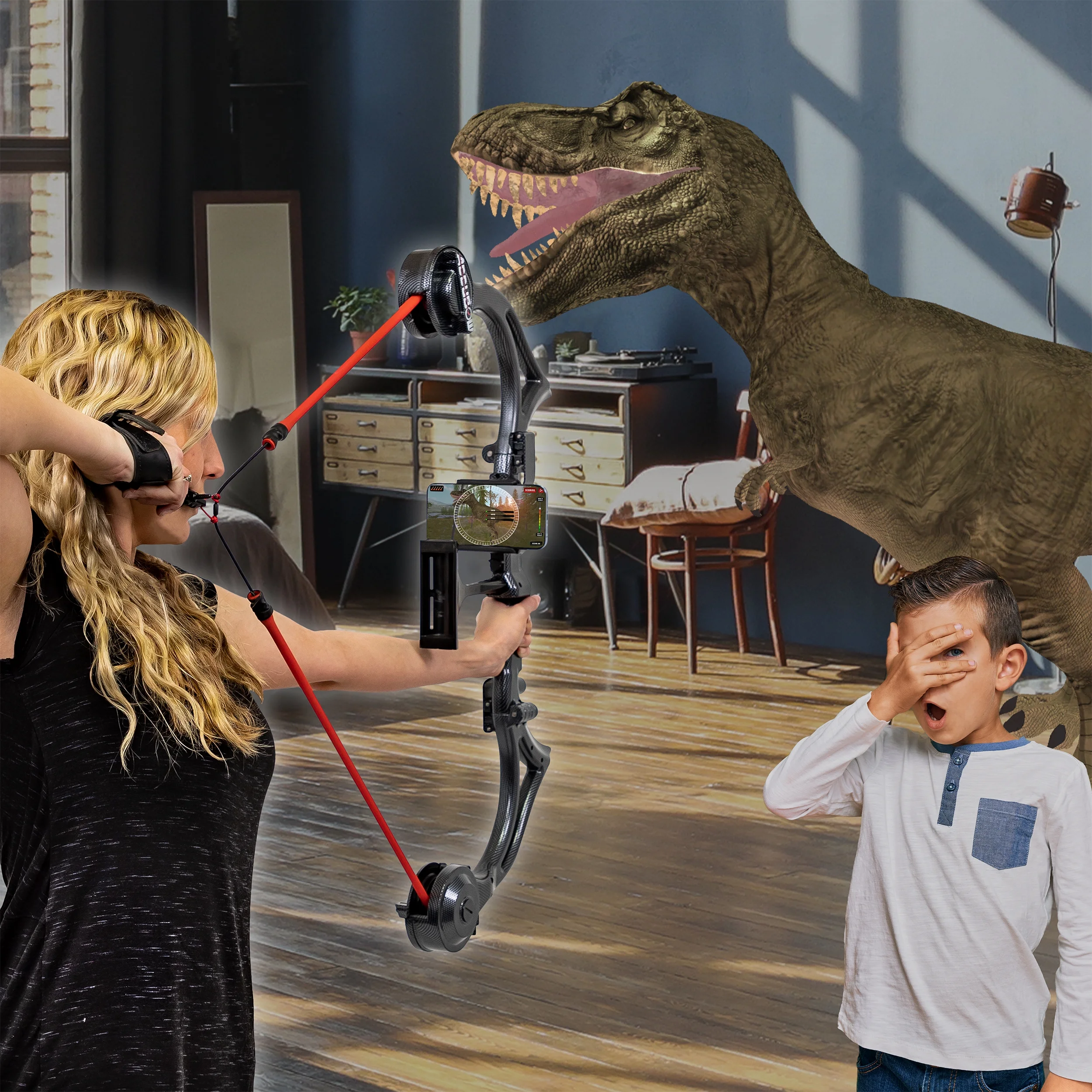 AccuBow 2.0 Carbon Fiber Virtual Archery Gaming & Shooting, 10�C70lbs Adjustable Resistance, Real Bowstring & D-Loop, Phone Mount Included, Ambidextrous, Foldable Design